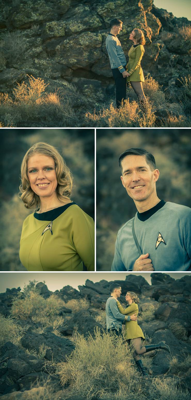 Couple in costumes for Star Trek engagement session